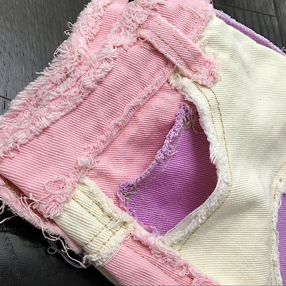 Jaded London Hot Pant Cut-Off Jean Shorts in Purple Pink Denim Patchwork - Picture 12 of 16